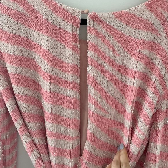 Retrofete Grace Sequins Mini Dress Small Striped Pink & White Self Tie Belt - Picture 12 of 14